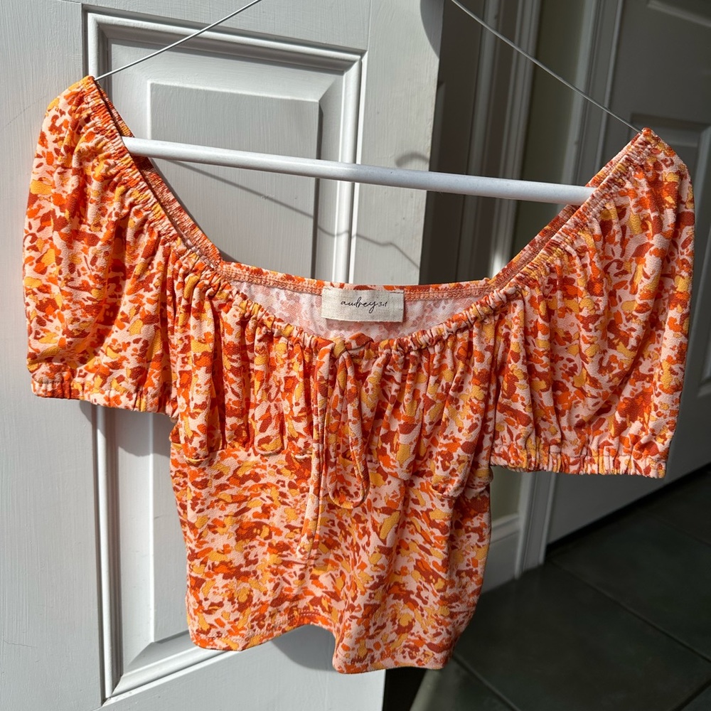 Orange Tie Short Sleeve Shirt - Size Small